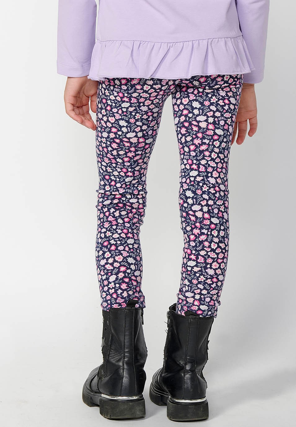 Pantalons llargs legging amb estampat floral i cintura engomada per a nena de color navy