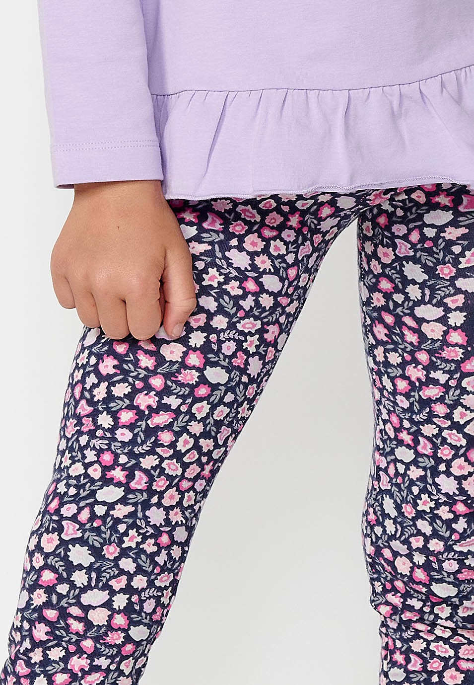 Pantalons llargs legging amb estampat floral i cintura engomada per a nena de color navy