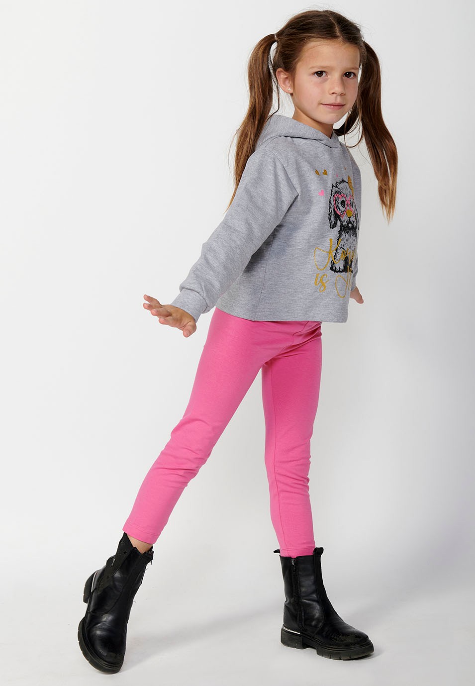 Pink long legging pants with elastic waistband for girls