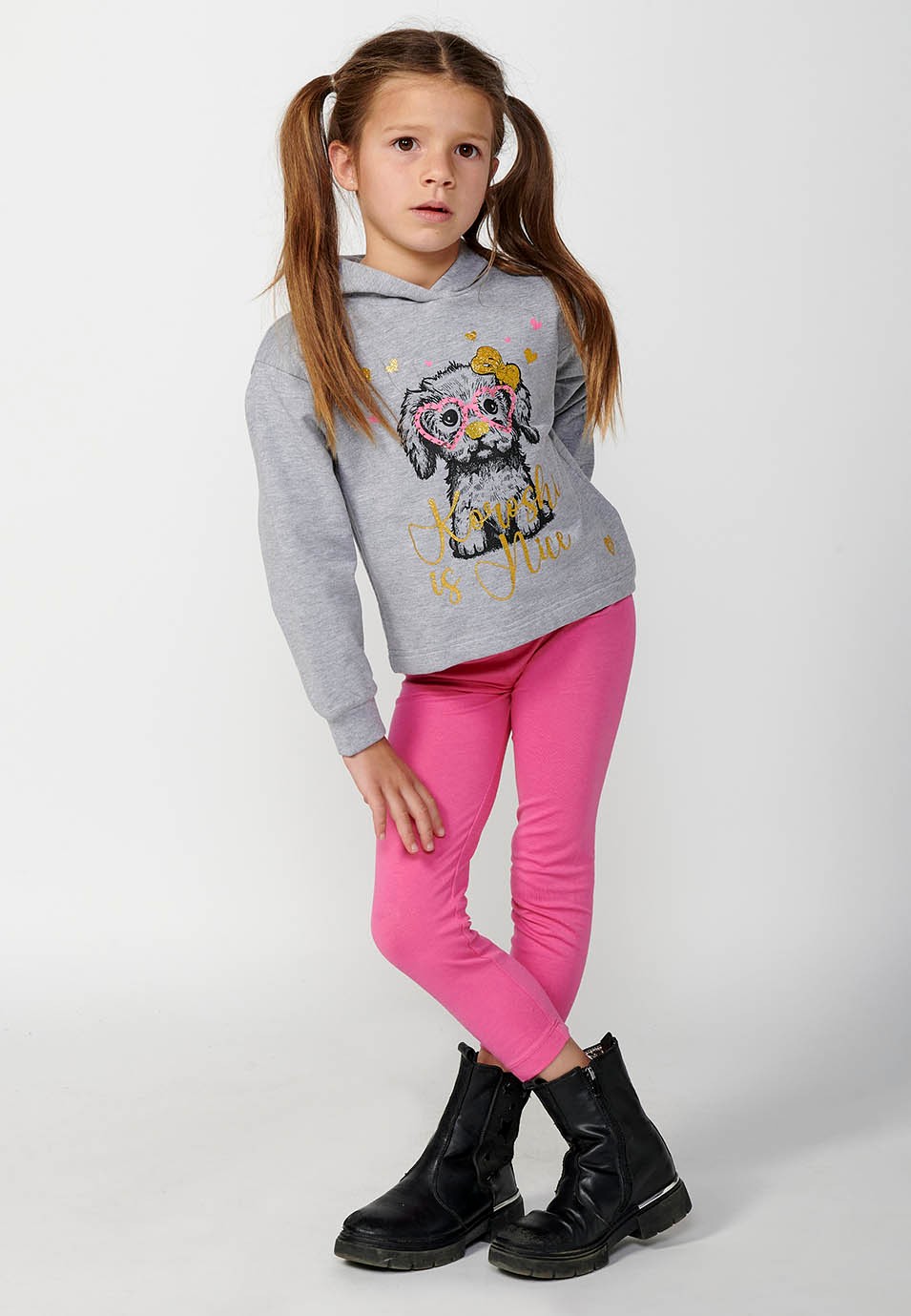 Pink long legging pants with elastic waistband for girls