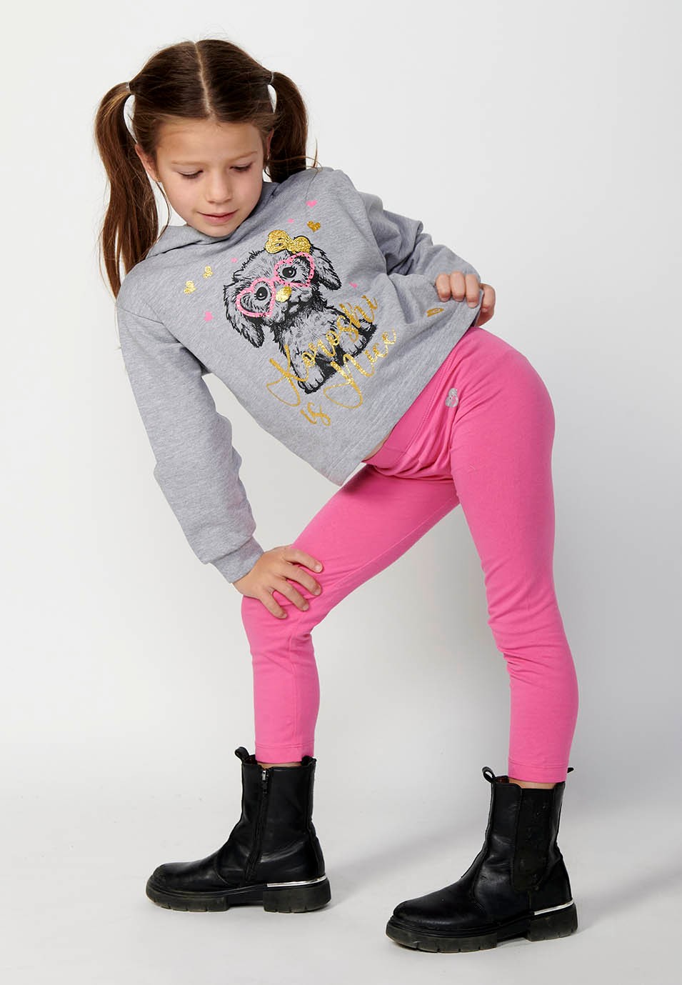 Pink long legging pants with elastic waistband for girls