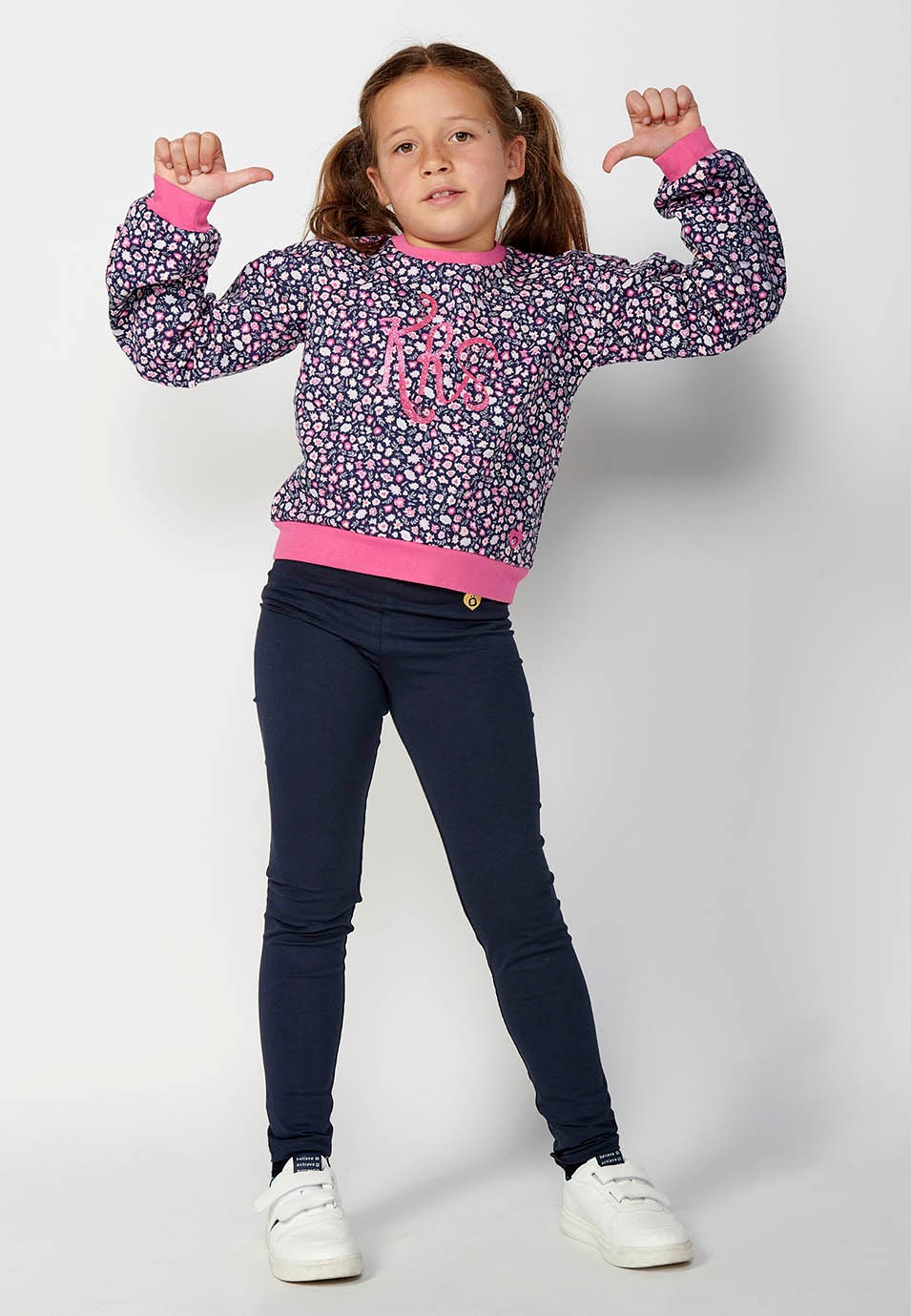 Pantalon legging long marine avec taille caoutchoutée pour fille