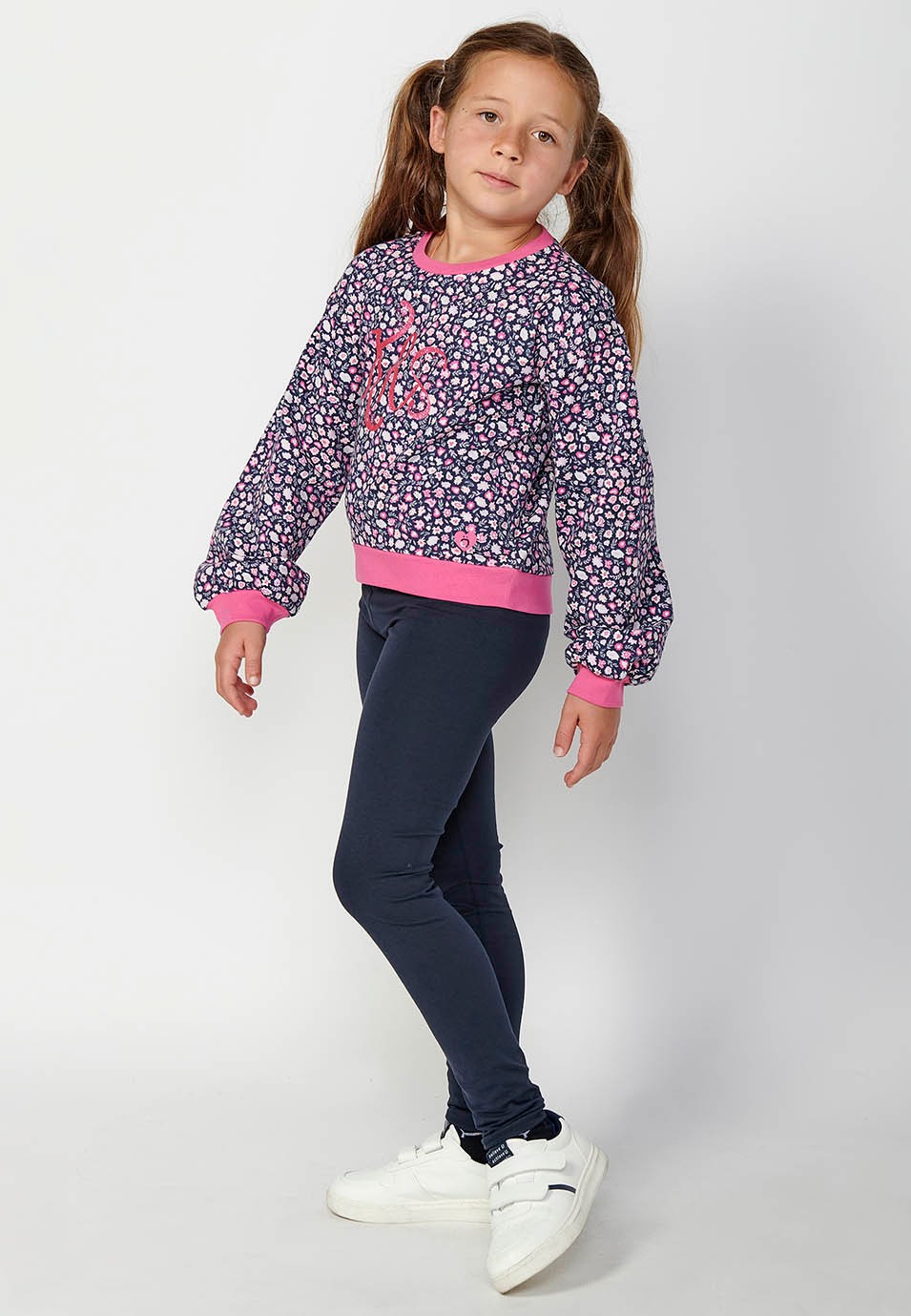 Pantalon legging long marine avec taille caoutchoutée pour fille