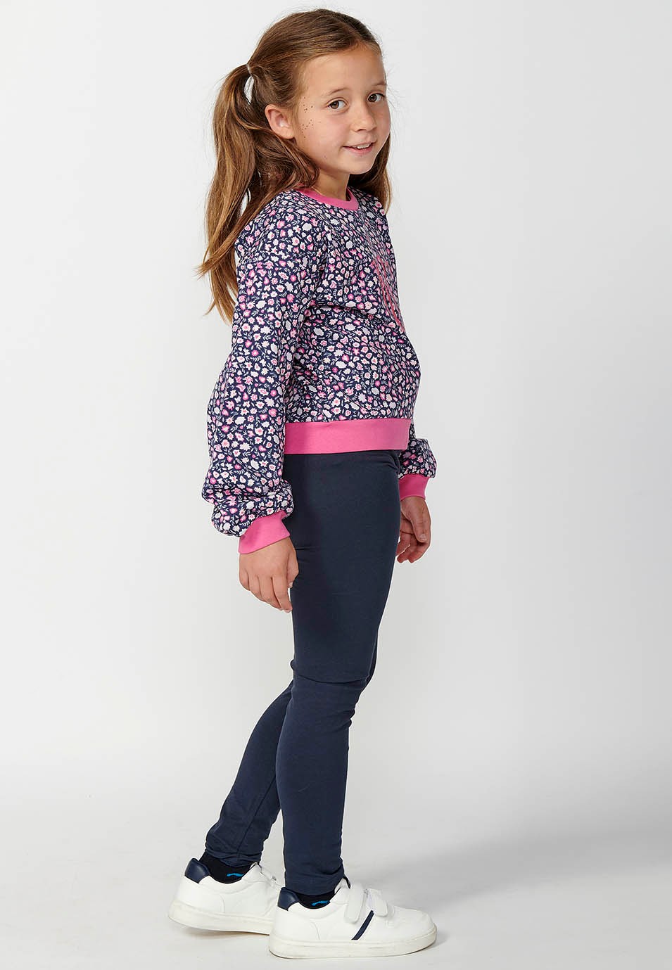 Pantalon legging long marine avec taille caoutchoutée pour fille