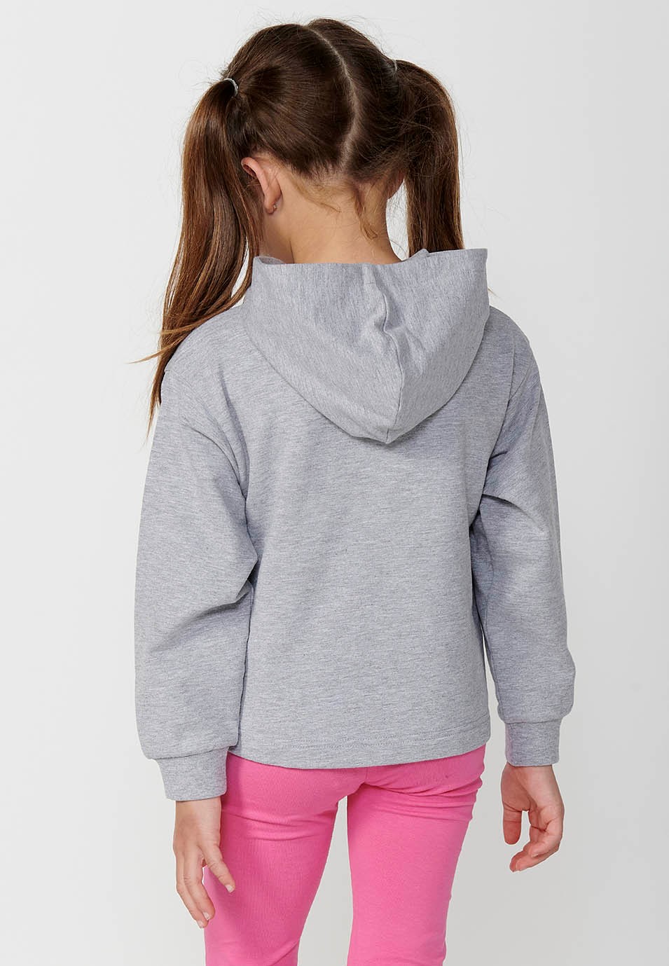 Sudadera de manga larga con Cuello con capucha y Estampado delantero de un perrito color Gris para Niña