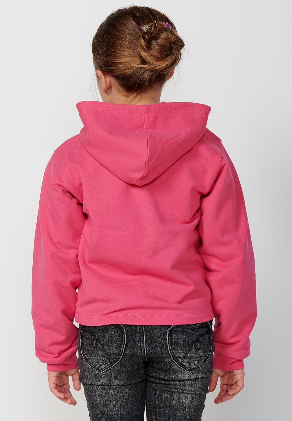 Sudadera chaqueta de manga larga con Cuello con capucha y Cierre delantero con cremallera y Detalle animal print color Fucsia para Niña