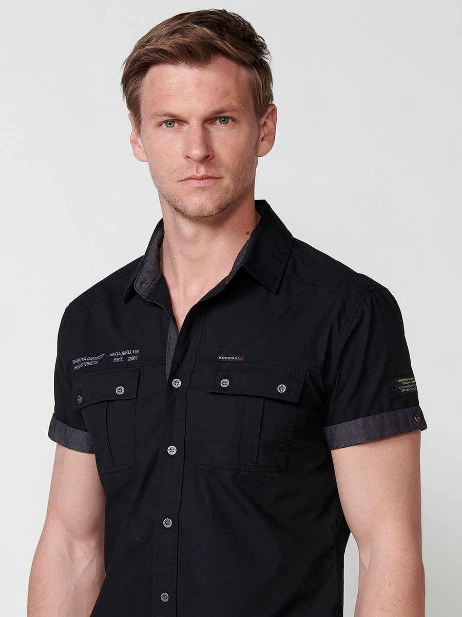 Chemise élégante à manches courtes en coton pour homme en noir