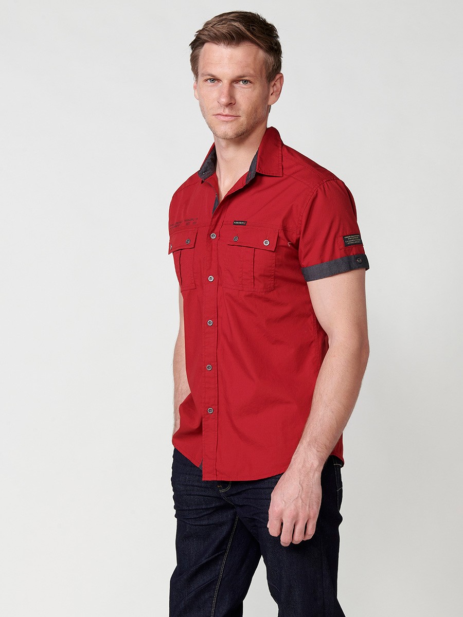 Camisa de algodón manga corta elegante para Hombre en color rojo