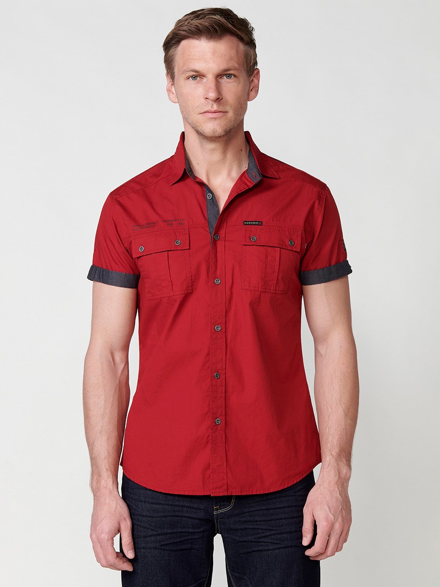 Camisa de algodón manga corta elegante para Hombre en color rojo