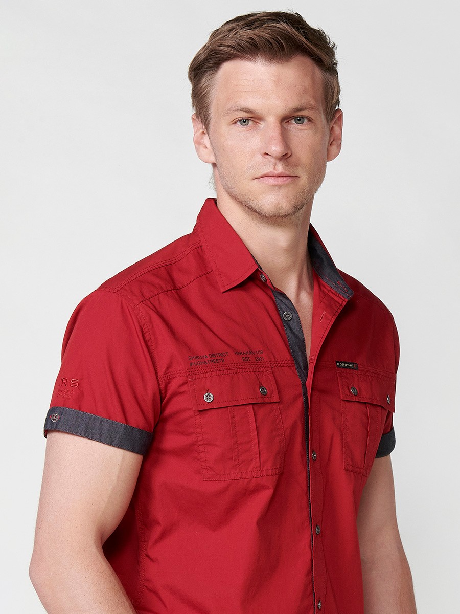 Camisa de algodón manga corta elegante para Hombre en color rojo