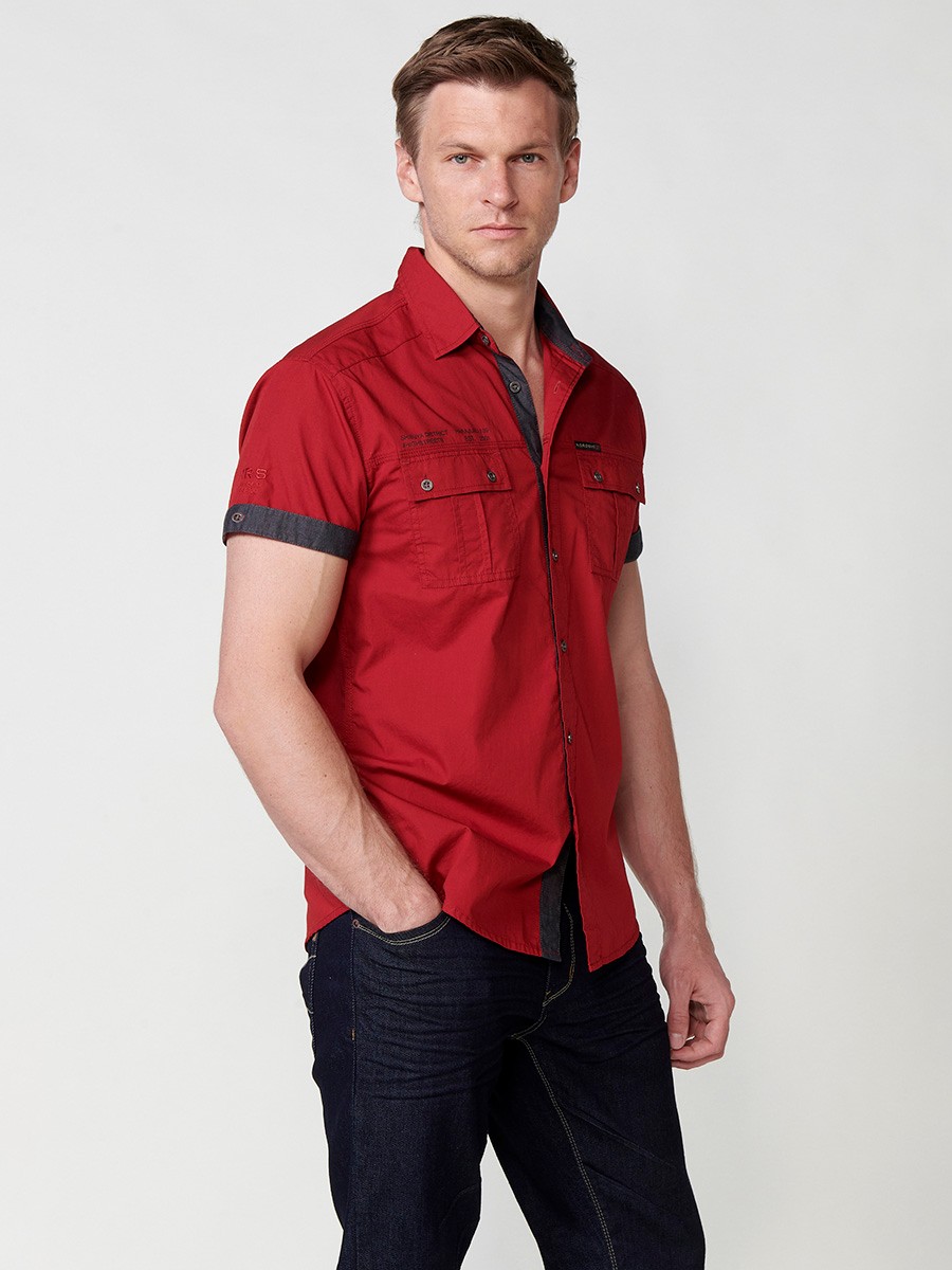 Camisa de algodón manga corta elegante para Hombre en color rojo