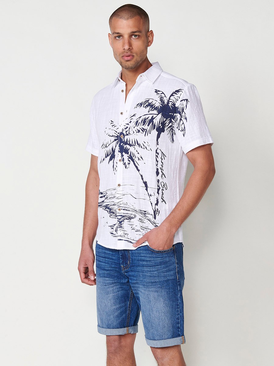 Chemise blanche à manches courtes pour homme avec imprimé tropical