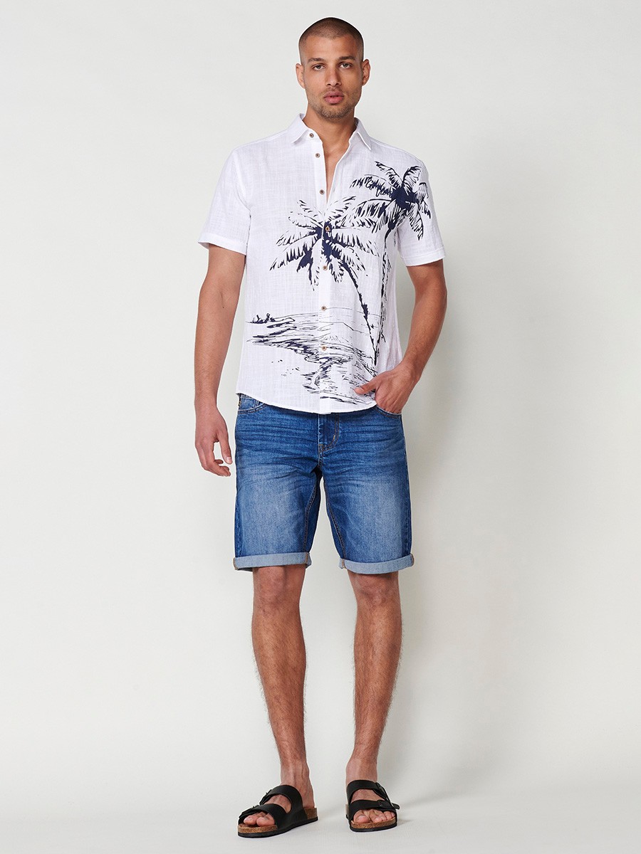 Chemise blanche à manches courtes pour homme avec imprimé tropical