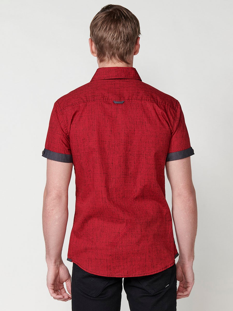 Camisa de Algodón manga corta acabada en vuelta y botón color Rojo para Hombre 1