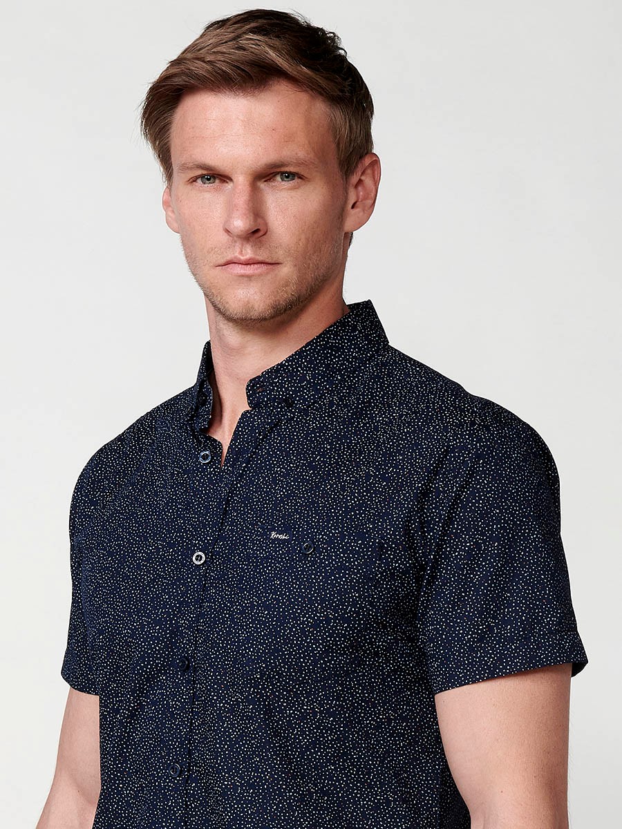 Chemise boutonnée bleue en coton à manches courtes pour homme 2