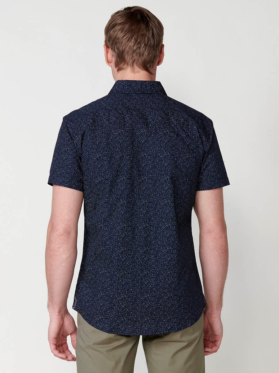 Chemise boutonnée bleue en coton à manches courtes pour homme 4