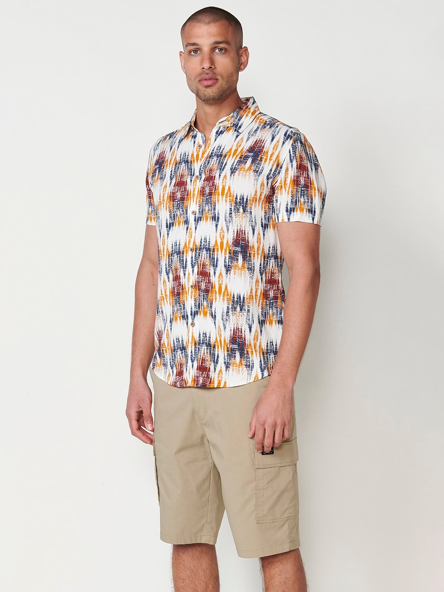 Men's Short Sleeve Shirt with Multicolour Ethnic Print