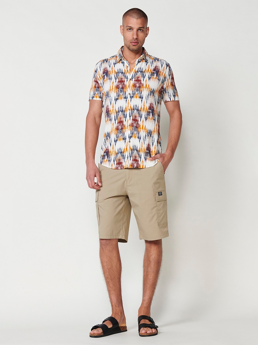 Men's Short Sleeve Shirt with Multicolour Ethnic Print