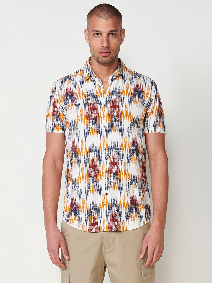 Men's Short Sleeve Shirt with Multicolour Ethnic Print