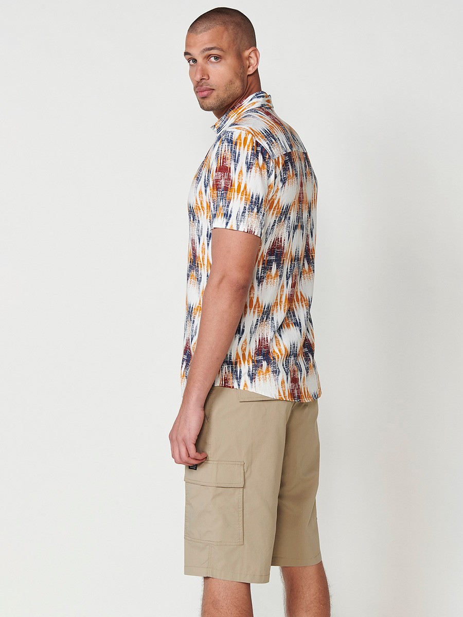 Men's Short Sleeve Shirt with Multicolour Ethnic Print