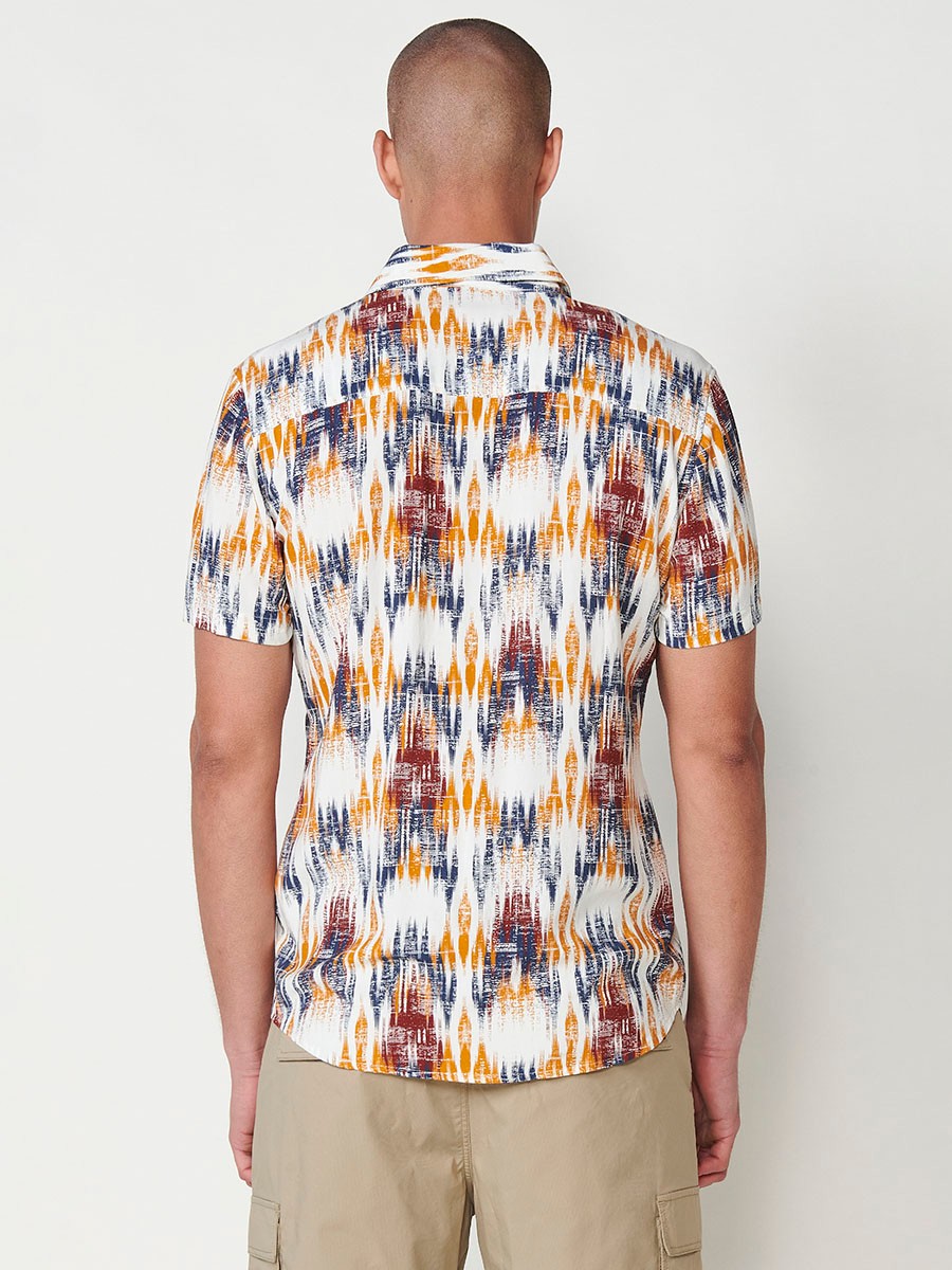 Men's Short Sleeve Shirt with Multicolour Ethnic Print