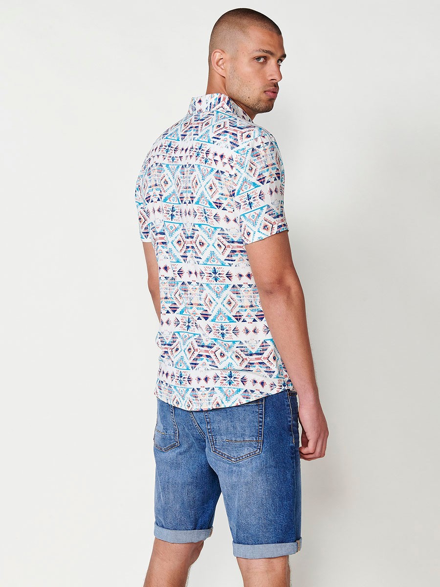 Men's Short Sleeve Shirt with Multicolour Ethnic Print