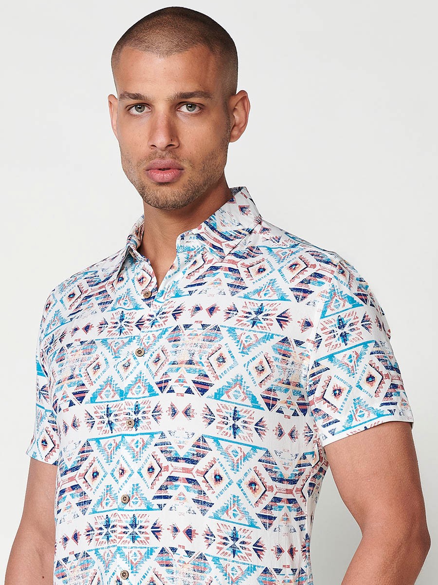 Men's Short Sleeve Shirt with Multicolour Ethnic Print