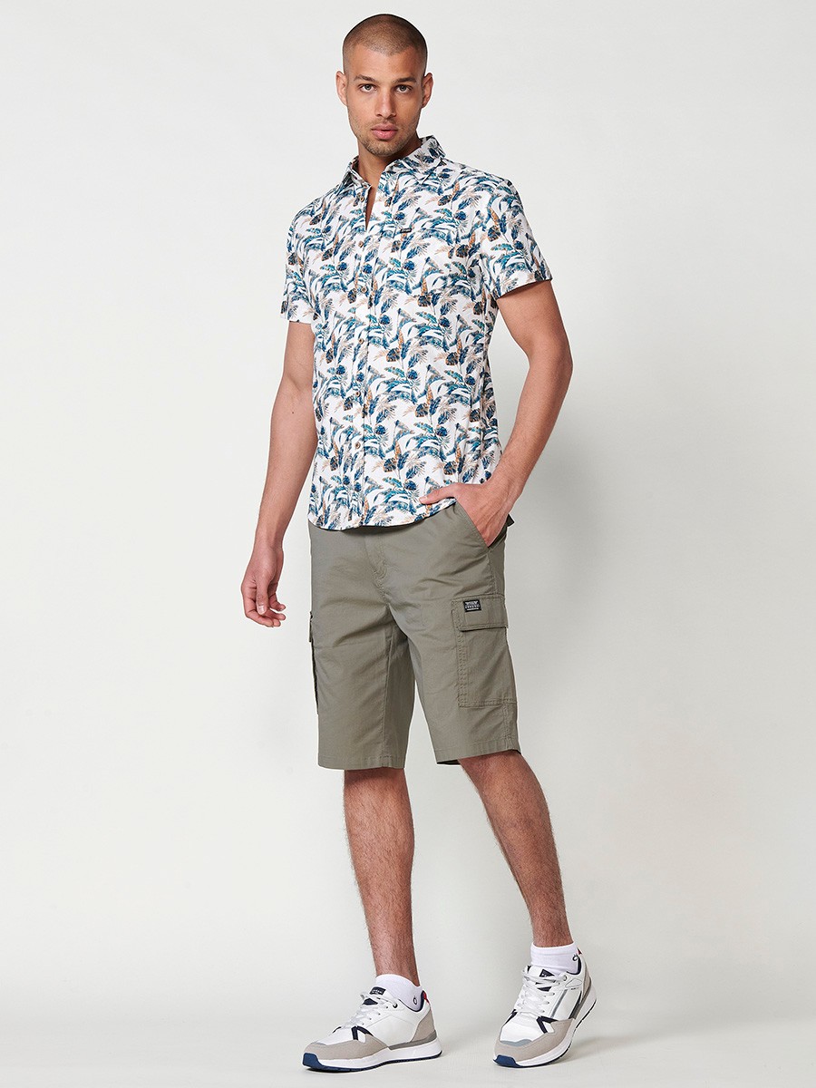 Chemise à Manches Courtes en Coton avec Imprimé Tropical et Poche Avant en Vert pour Homme – 100% Coton 3