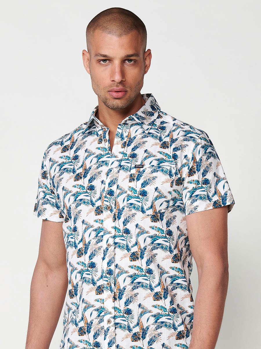 Chemise à Manches Courtes en Coton avec Imprimé Tropical et Poche Avant en Vert pour Homme – 100% Coton 6