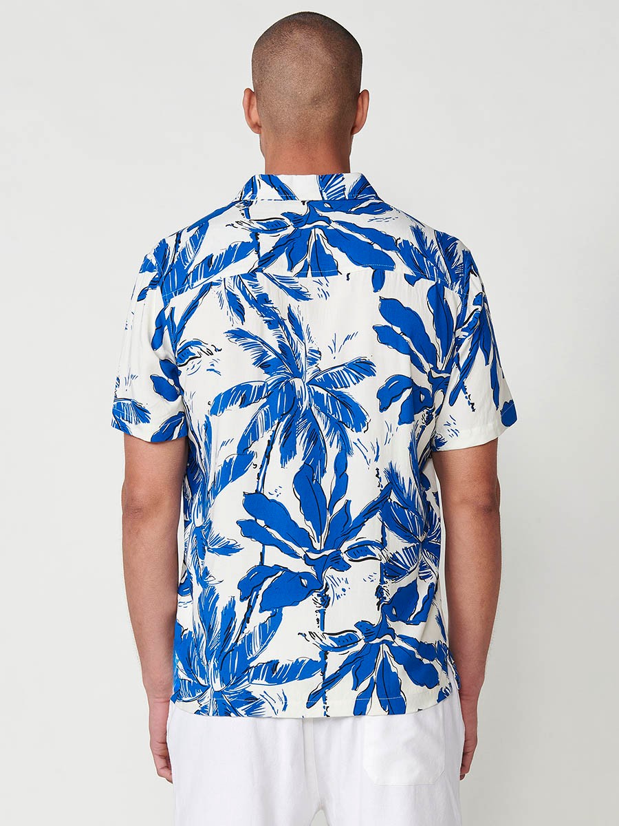 Men's Short-Sleeve Tropical Print Shirt in Blue – 100% Viscose 6