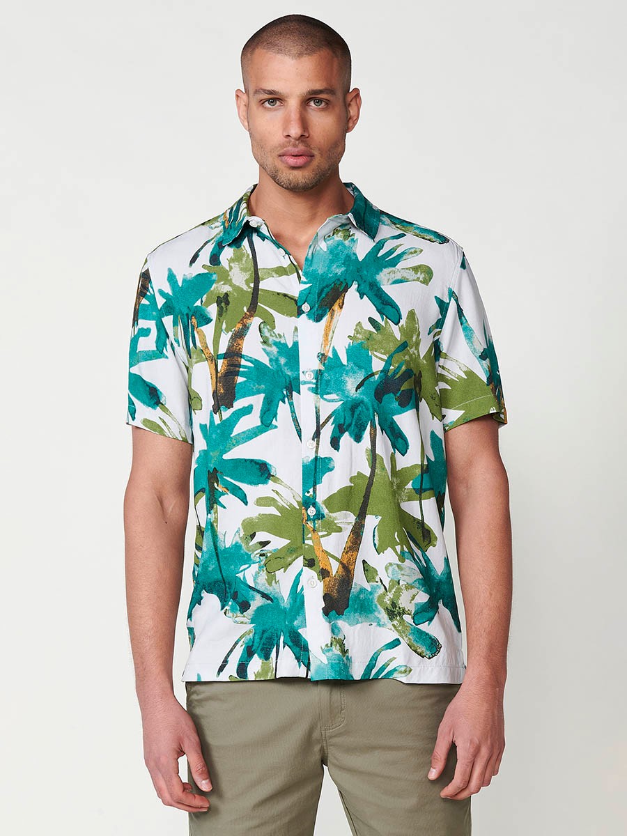 Camisa de Manga Corta con Estampado Tropical en Verde para Hombre – 100% Viscosa 2