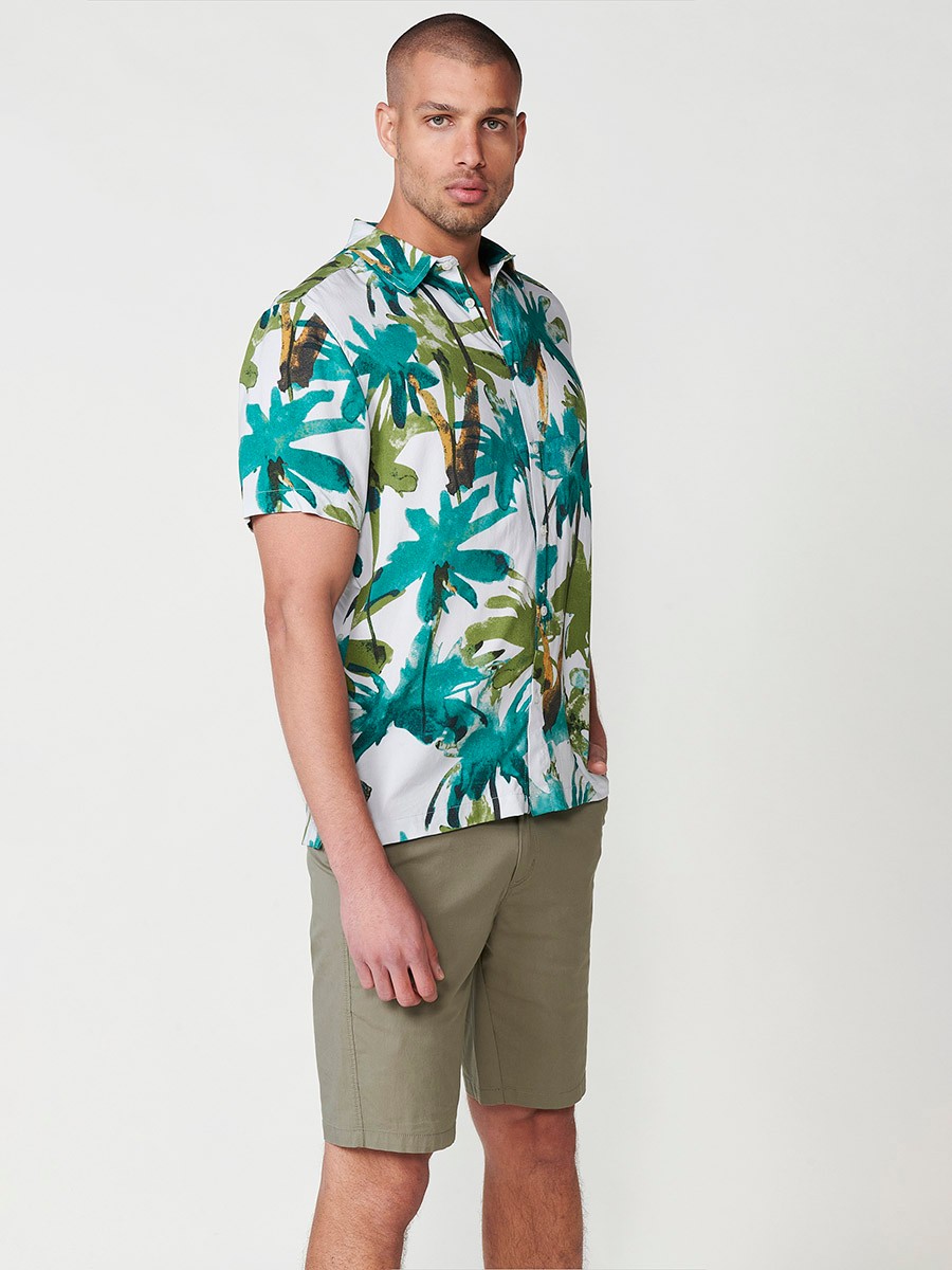 Camisa de Manga Corta con Estampado Tropical en Verde para Hombre – 100% Viscosa 6