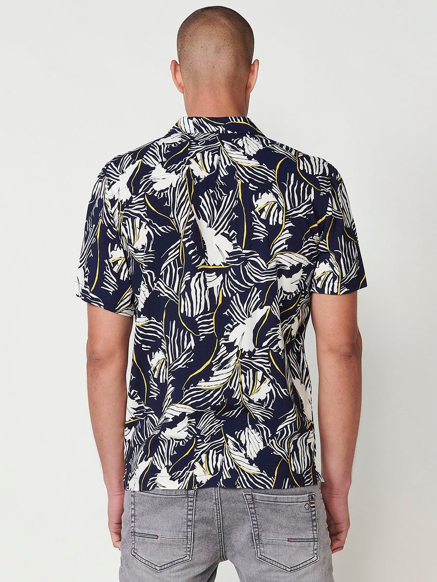 Men's Short-Sleeve Tropical Print Shirt in Navy – 100% Viscose 7