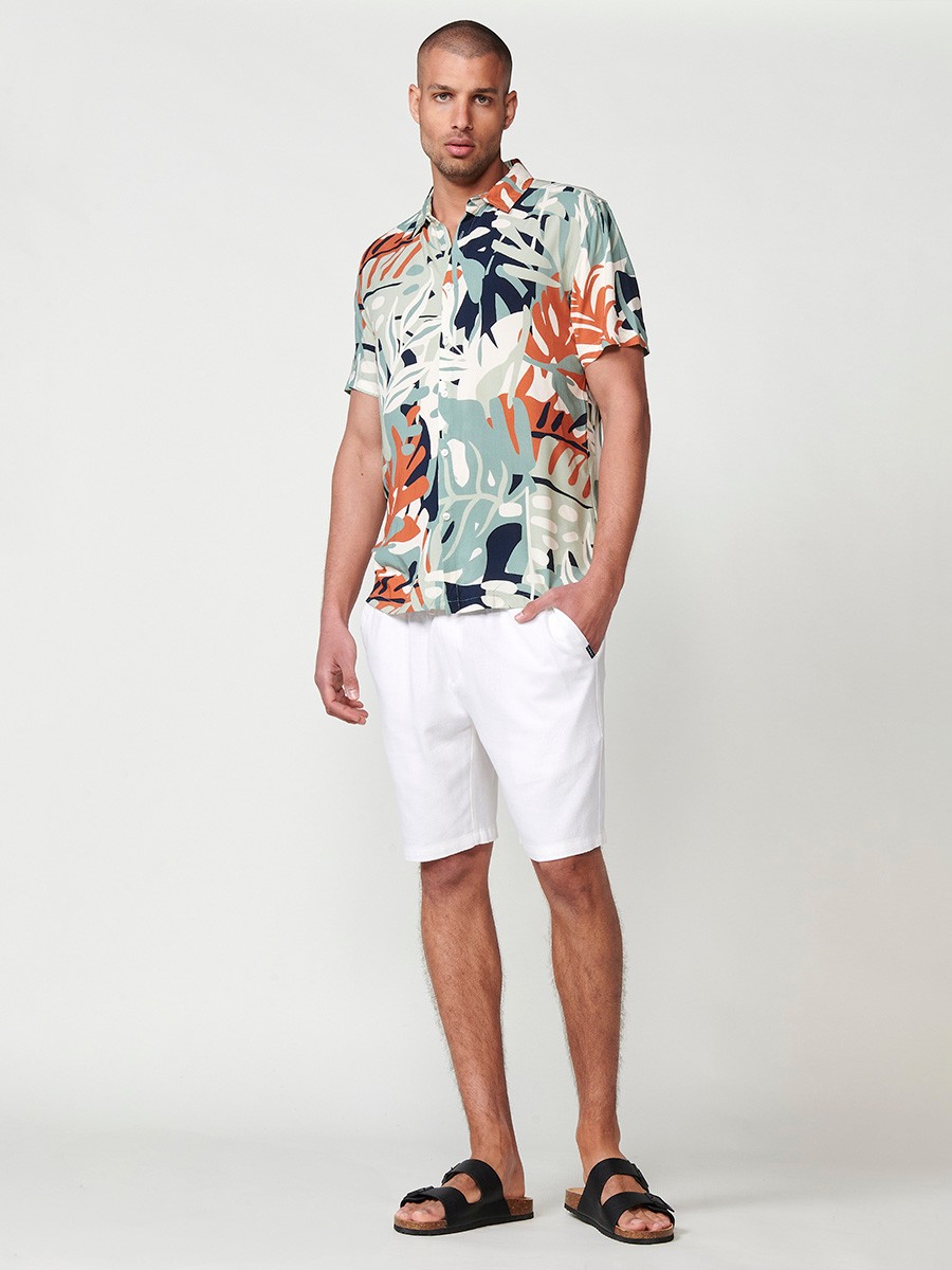 Men's Short-Sleeve Multicolor Tropical Print Shirt – 100% Viscose 4