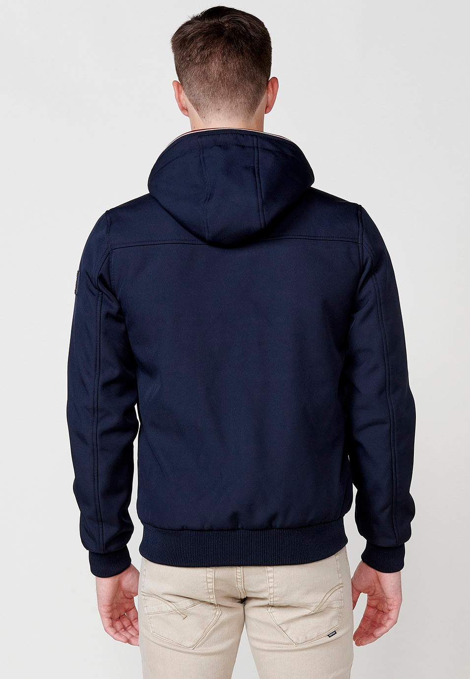 Chaqueta Cazadora con cuello con capucha y Cierre delantero con cremallera y Bolsillos con cremallera color Navy para Hombre