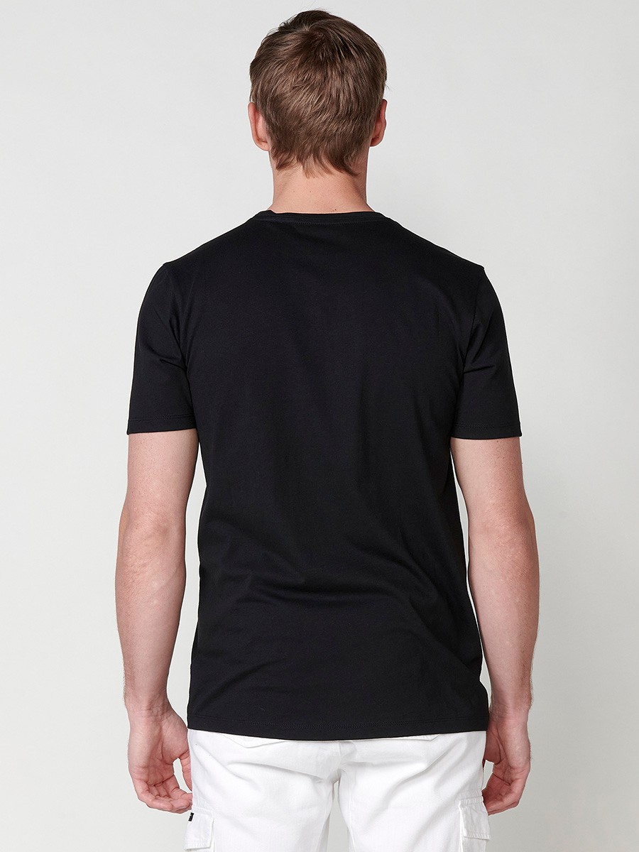 Black short sleeve t-shirt with embossed letters for men