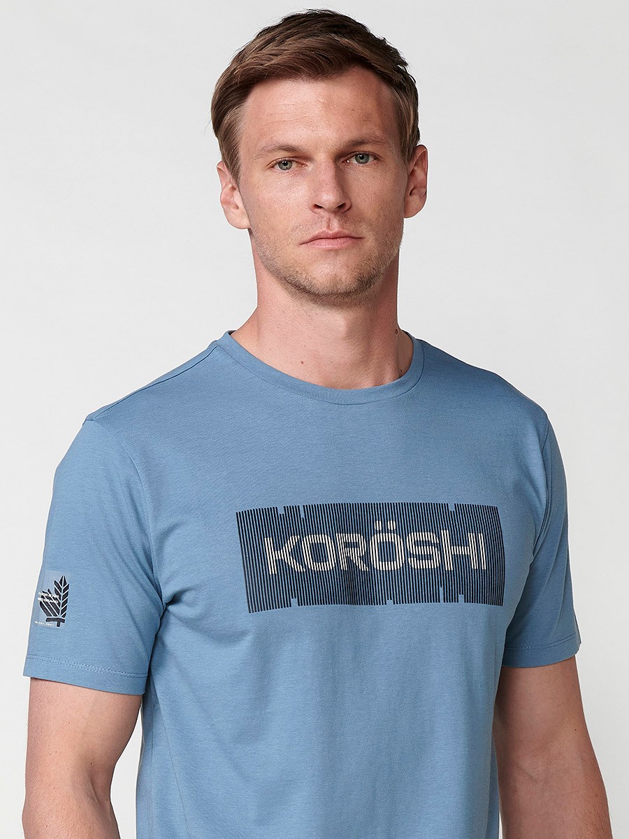 Men's Blue Short Sleeve T-Shirt with Embossed Letters