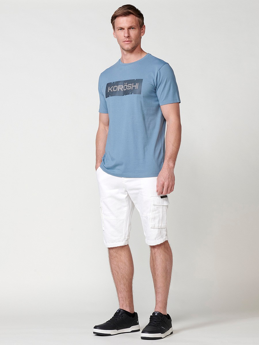 Men's Blue Short Sleeve T-Shirt with Embossed Letters