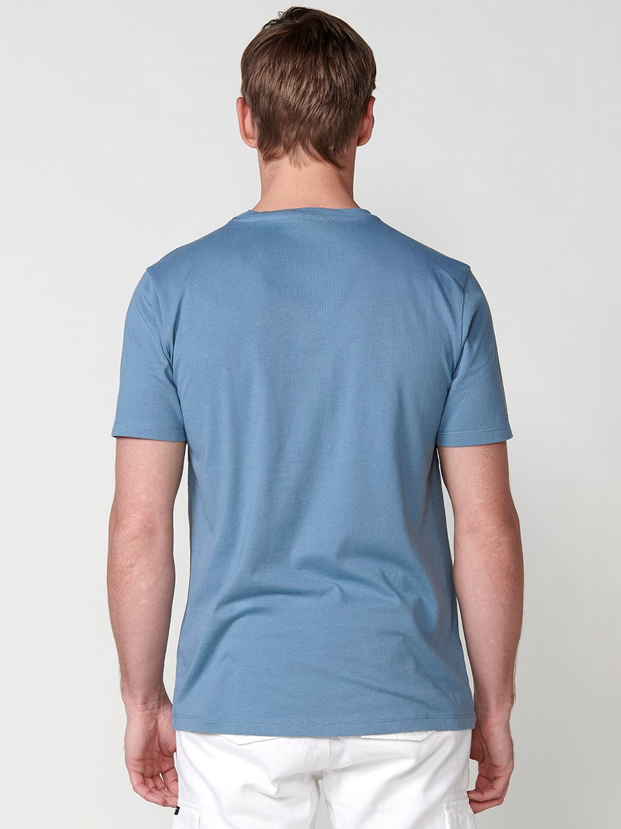 Men's Blue Short Sleeve T-Shirt with Embossed Letters