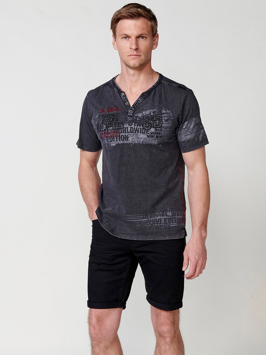 Men's grey short sleeve button down t-shirt