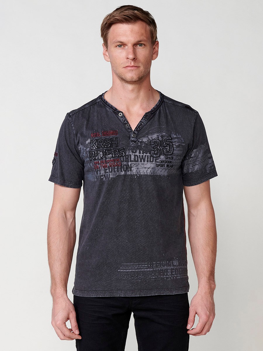 Men's grey short sleeve button down t-shirt