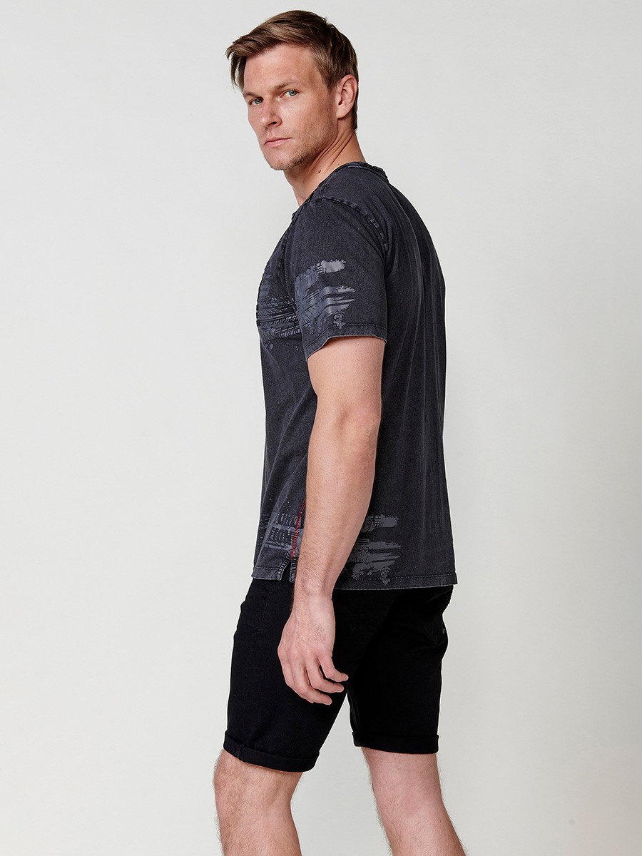 Men's grey short sleeve button down t-shirt