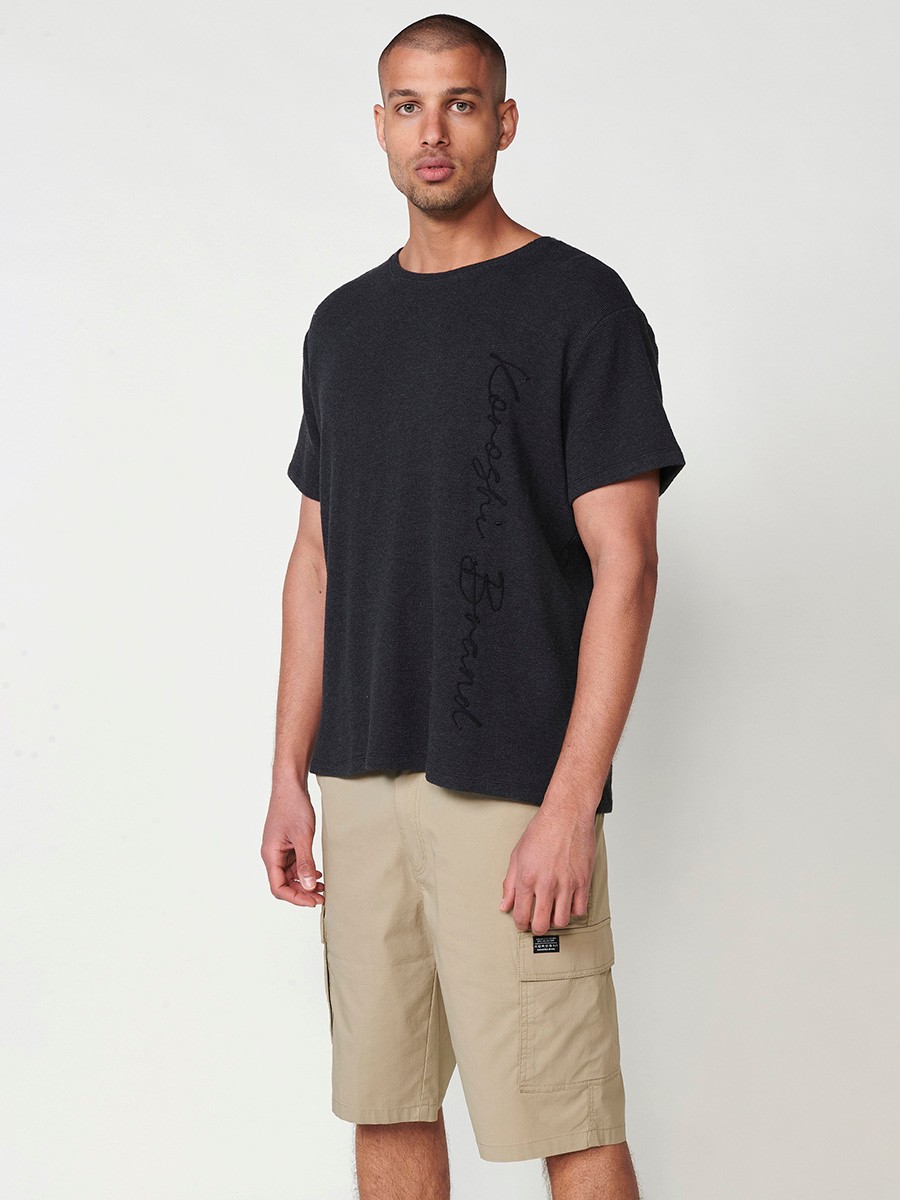 Short Sleeve T-Shirt Black Round Neck Printed