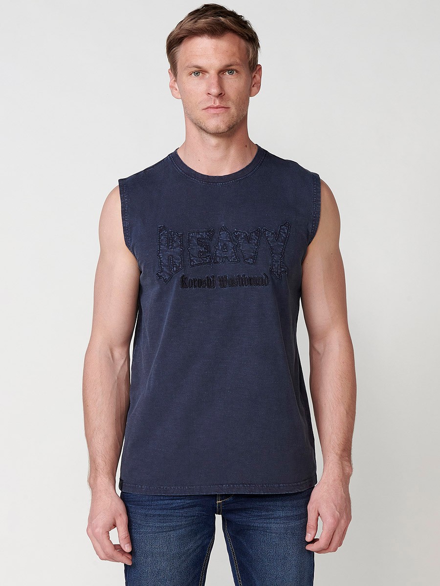 Blue sleeveless t-shirt for men with front print