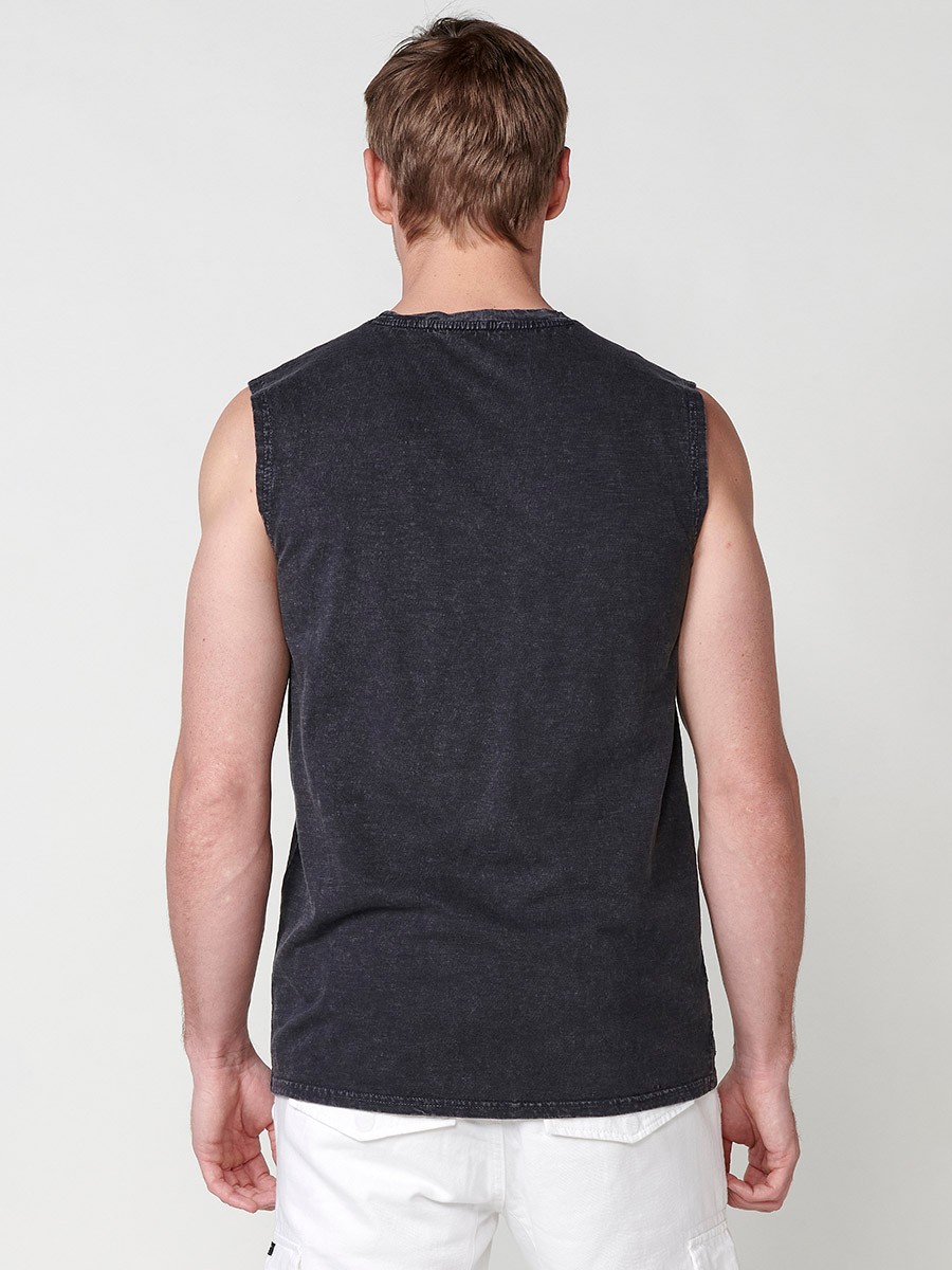 Cotton sleeveless t-shirt with geometric details for men in black