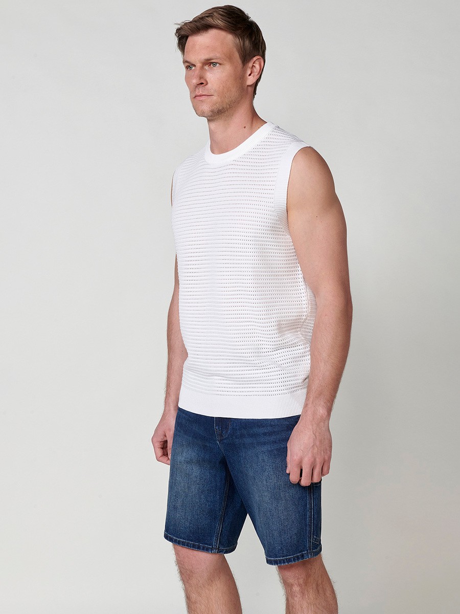 T-shirt côtelé sans manches pour homme en blanc cassé