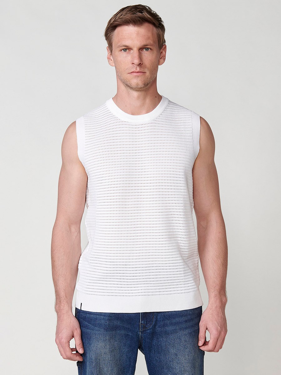 T-shirt côtelé sans manches pour homme en blanc cassé