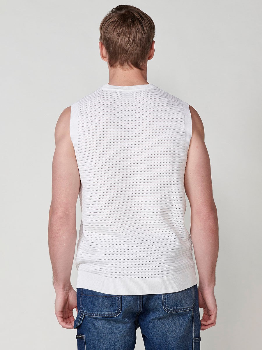 T-shirt côtelé sans manches pour homme en blanc cassé