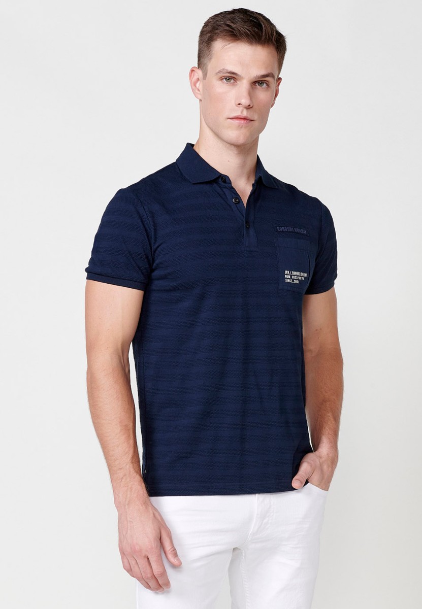 Polo à manches courtes pour homme, en bleu marine