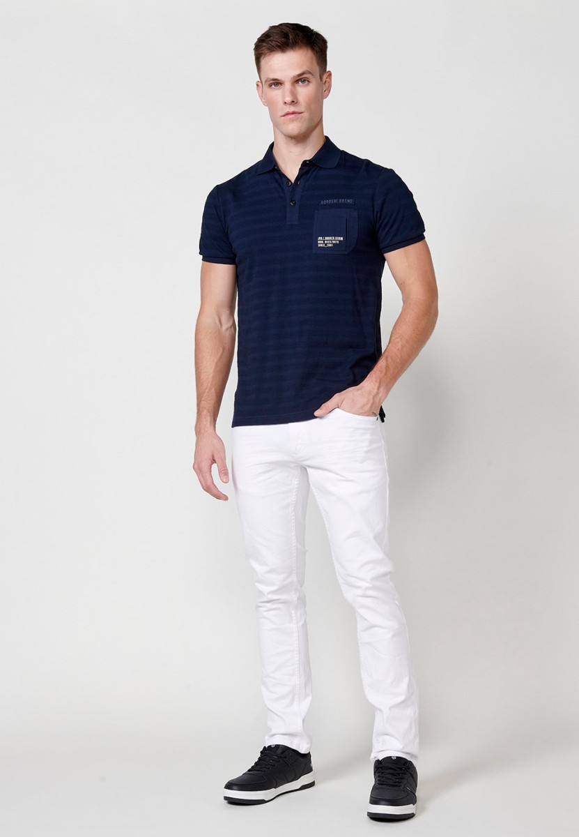 Polo à manches courtes pour homme, en bleu marine